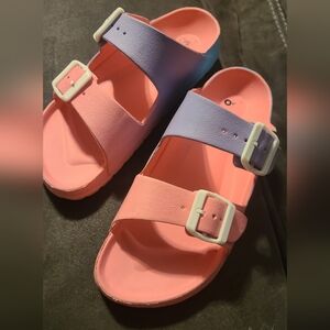 Pink and Purple Sandals with Buckles